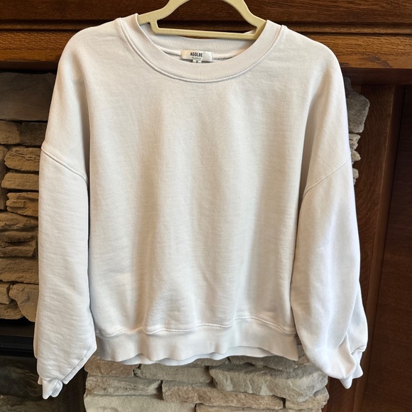 AGOLDE Women's Balloon Sleeve Cropped Sweatshirt Light Grey Paper Mache Size M - Picture 10 of 11